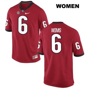 Women's Georgia Bulldogs NCAA #6 Javon Wims Nike Stitched Red Authentic College Football Jersey FAG5554IH